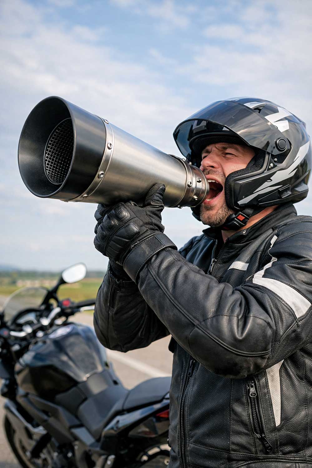 Der maskuline Biker: „Leis’ ist Scheiß!Wo bleibt der Spaß, wenn mich keiner hört!“