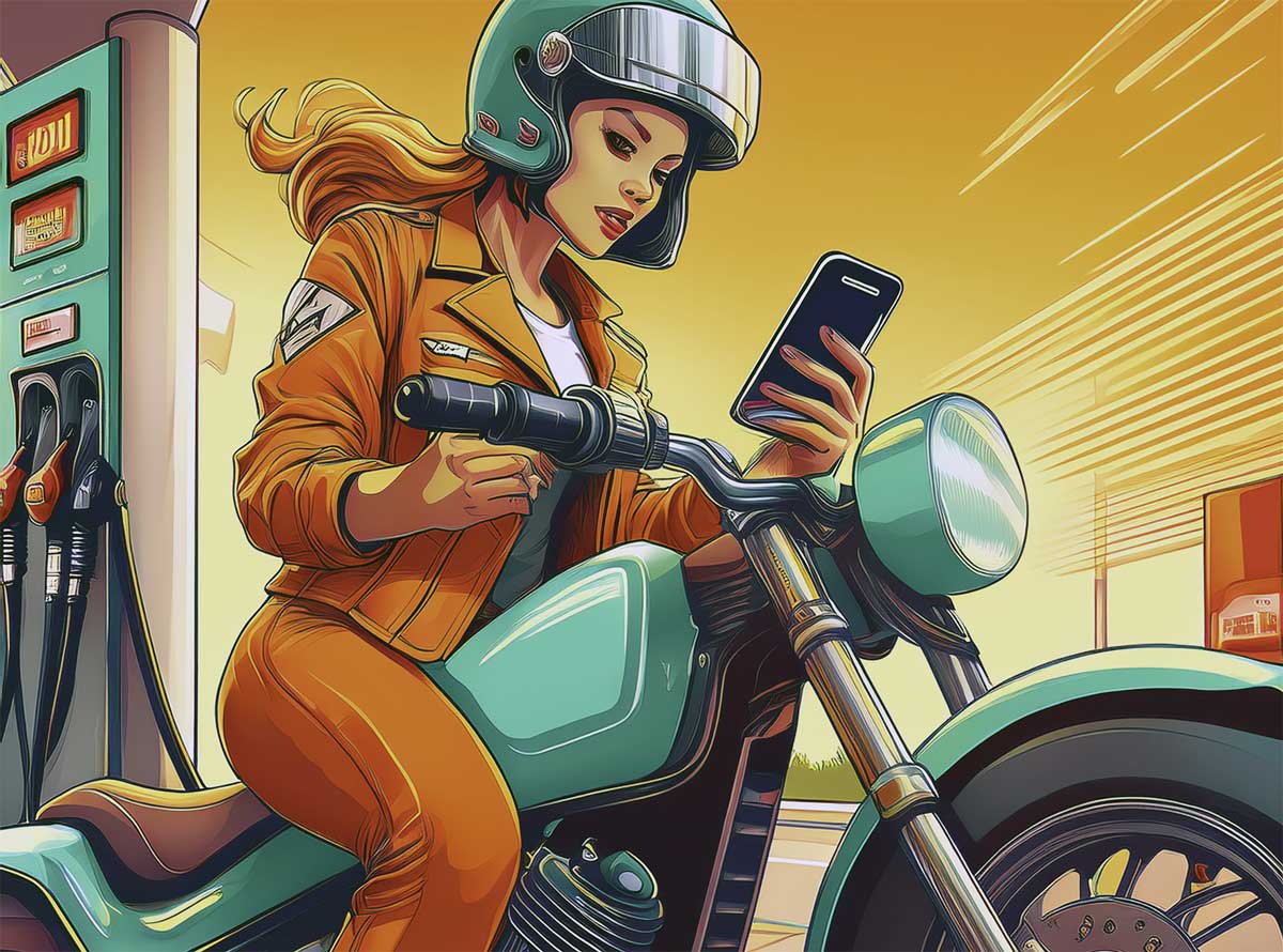 Motorradfahren und Apps? Aber klar doch! (Bild erstellt mit Adobe KI)